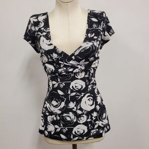 White House Black Market Womens Y2K Babydoll Dark Floral Whimsigoth Top Size M